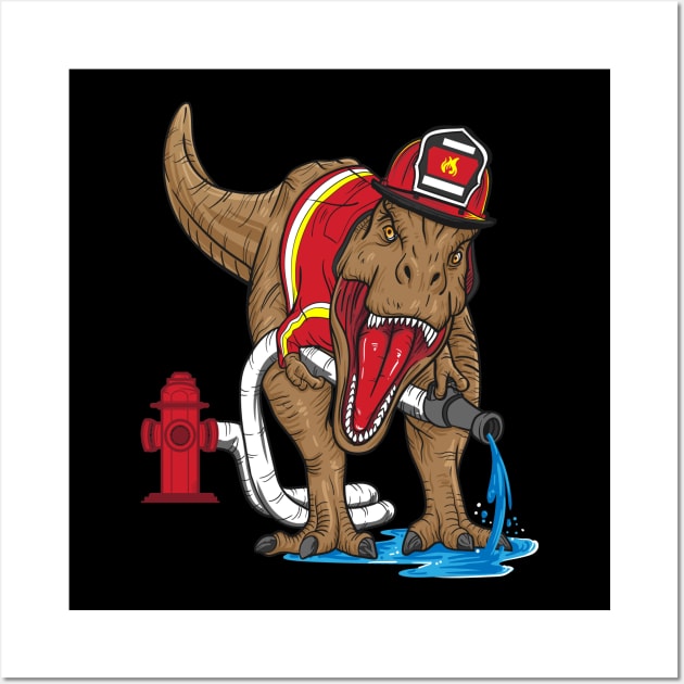 Firefighter T Rex Dinosaur Kids Wall Art by captainmood